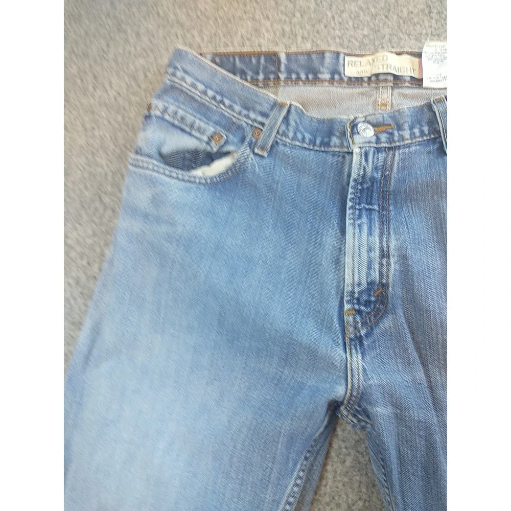 Levis 559 Relaxed Straight Jeans Mens 34x33 Light Wash Distressed Blue Denim